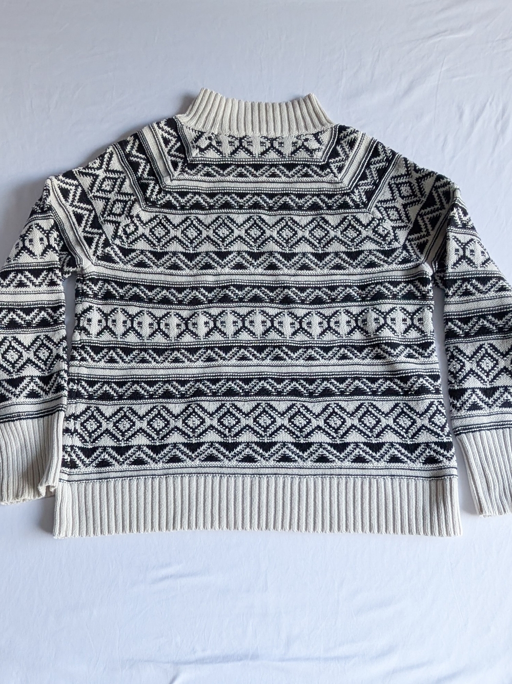 Chaps Black & Cream Fair Isle Patterned Knit Mock Neck Sweater Ski Apres Sz Lg - Picture 4 of 8